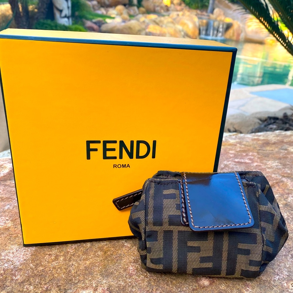 The sweetest auth FENDI zucca zippered travel mini pouch bag / lipstick holder